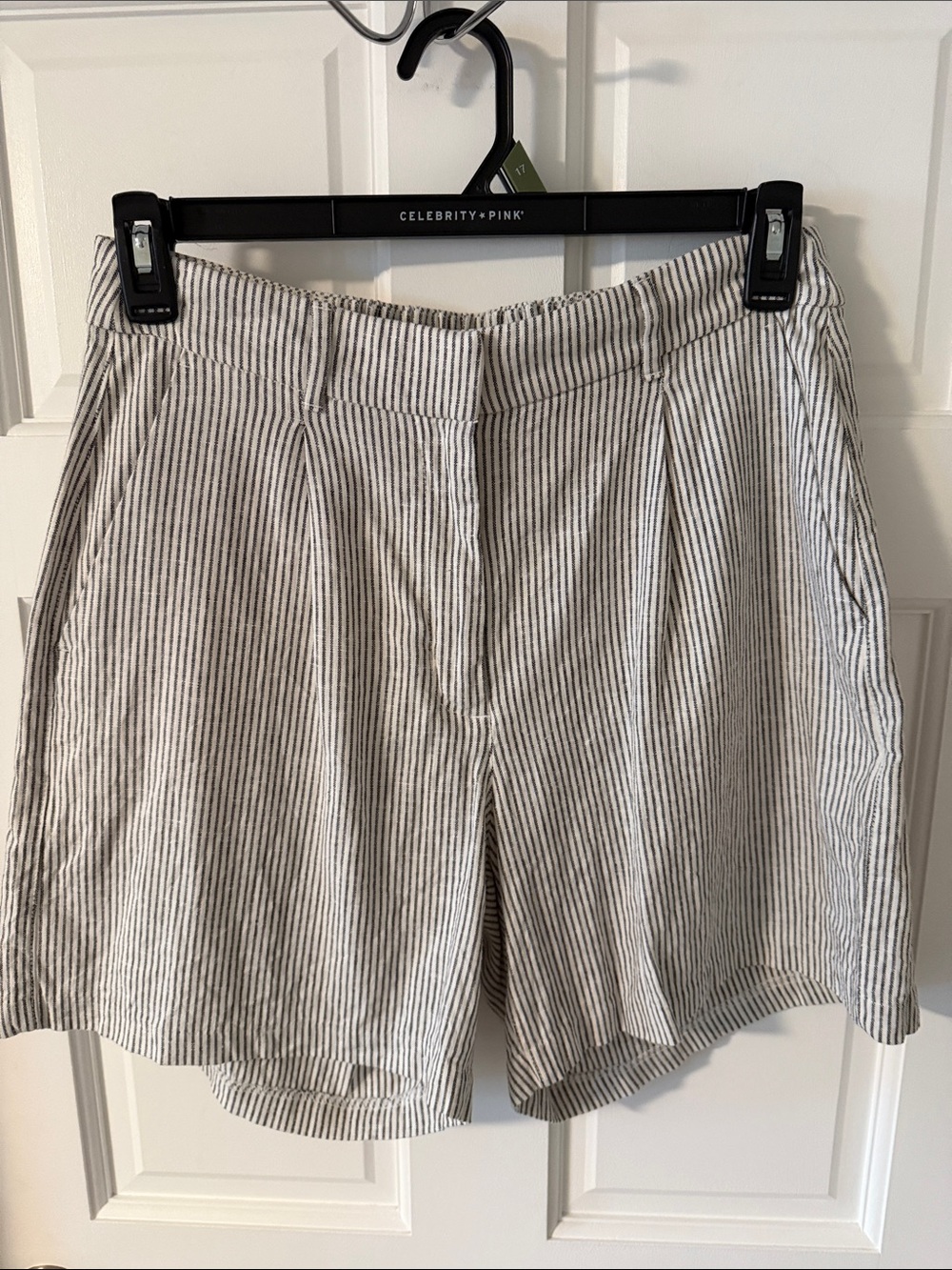 Old Navy Taylor Trouser Shorts Pleated Linen Blend Black/White Size Large